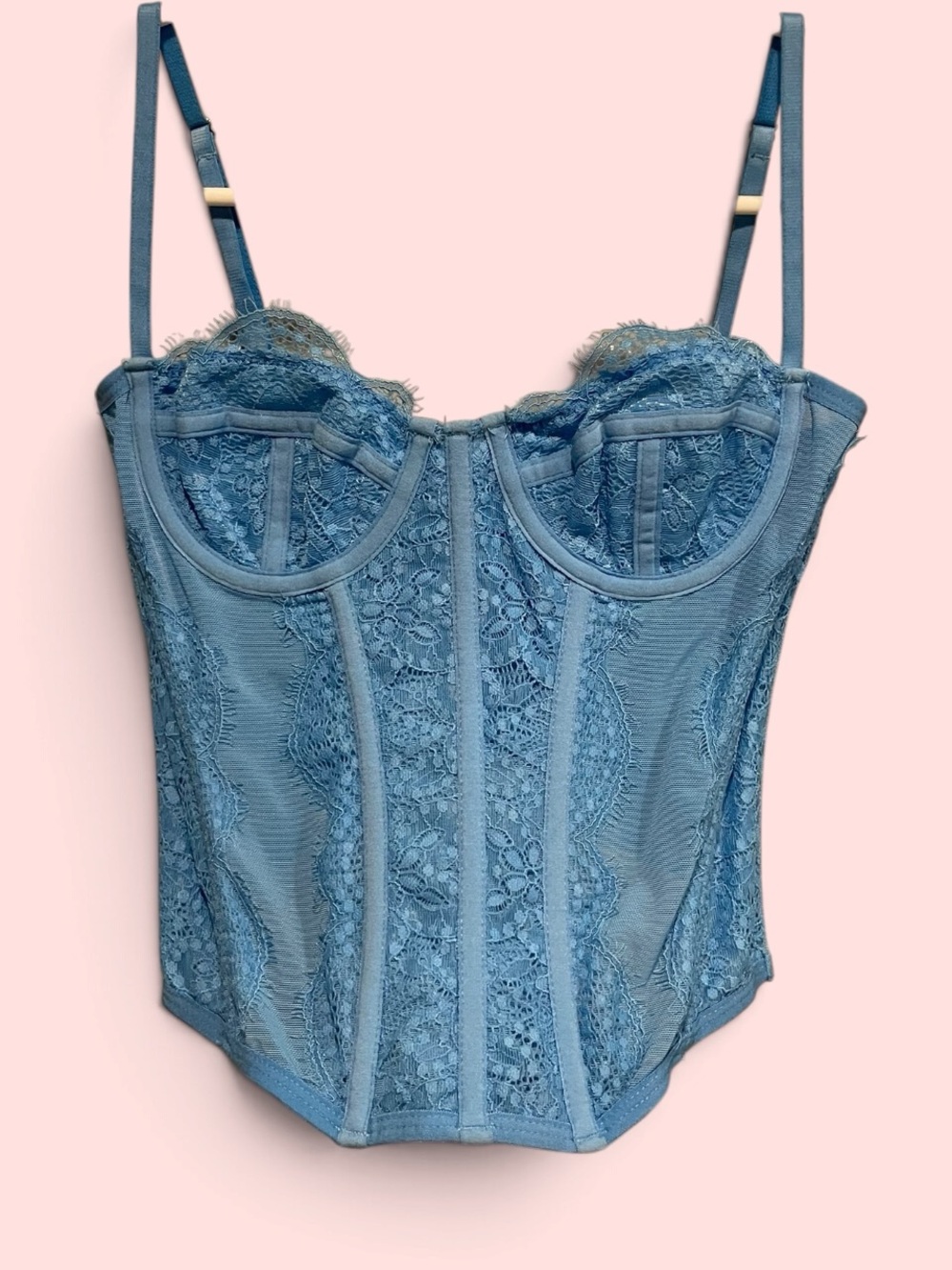 Cute baby blue lace mesh longline corset bustier coquette fairy crop